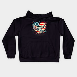 Retro july 4th Fighter Jet Airplane, American Flag Heart, Freedom Kids Hoodie